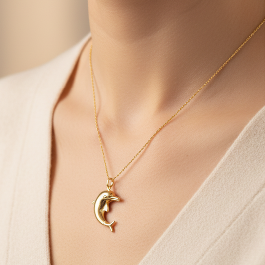 Golden Dolphin Pendant Necklace 18K