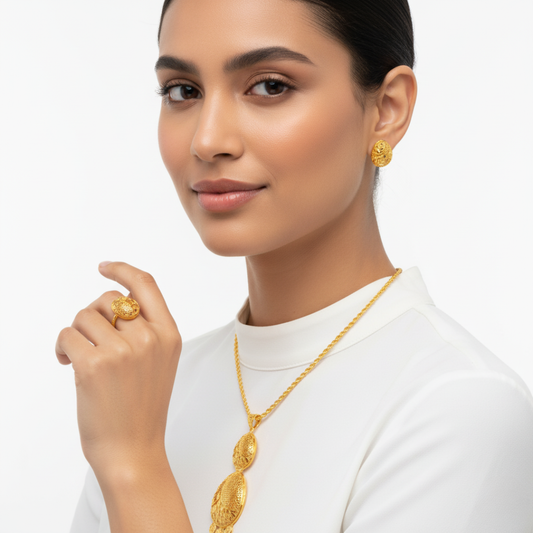 Gold Oval Jewelry Set - 21k