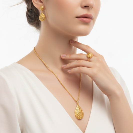 Golden Teardrop Elegance Set - 21k